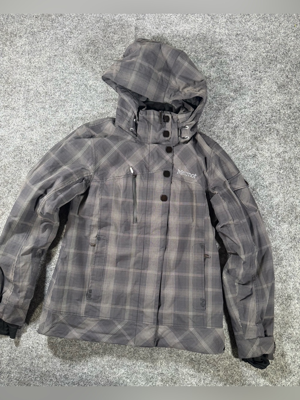 Marmot Womens S/P Gray Plaid MemBrain Hooded Waterproof Ski Snow Jacket Small